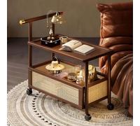 UIHECTA Carrello Moderno in bambù con Braccioli, Carrello Bar con Ruote, Tavolino da caffè A 2 Ripiani con Ruote, per Soggiorno, Appartamento, Cucina, Patio,Walnut,Length:50cm