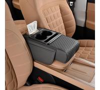 UIHECTA Cuscino Bracciolo Console Centrale Auto, Rivestimento Bracciolo Veicolo 4 in 1 in Pelle Memory Foam con Portafazzoletti 2 Borse Laterali Portabicchiere Portatelefono,Light Gray,Style B