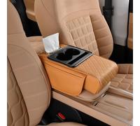 UIHECTA Cuscino Bracciolo Console Centrale Auto, Rivestimento Bracciolo Veicolo 4 in 1 in Pelle Memory Foam con Portafazzoletti 2 Borse Laterali Portabicchiere Portatelefono,Arancia,Style A