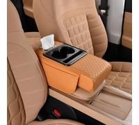 UIHECTA Cuscino Bracciolo Console Centrale Auto, Rivestimento Bracciolo Veicolo 4 in 1 in Pelle Memory Foam con Portafazzoletti 2 Borse Laterali Portabicchiere Portatelefono,Arancia,Style B