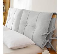 UIHECTA Cuscino Testiera Letto Imbottito, Schienale Letto Spesso 10 CM con Cinghie, Rivestimento Testiera Rimovibile e Lavabile, Ideale per Leggere e Stare Seduti a Letto,Light Grey,90 * 60 * 10cm