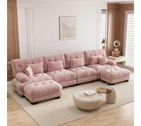 UIHECTA Divano Componibile Modulare Pouf, Divano Componibile A Forma Nuvola A U/L Chaise Longue Comfort, Doppi Cuscini, Tessuto in Ciniglia Morbida, Divano Oversize Seduta Profonda,C,173.2" U~Shape