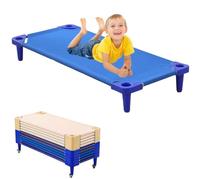 UIHECTA Lettini Impilabili per L'Asilo Nido, Lettini Portatili per Il Pisolino dei più Piccoli, Pronti da Montare, Salvaspazio, per Scuola Materna E L'Asilo,Blu,10PCS 138cm