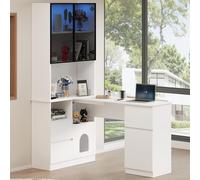 UIHECTA Scrivania Pieghevole Ripiani, Libreria E Scrivania 2 in 1, Pieghevole, Presa Corrente Porta USB, Ripiani Regolabili in Altezza, Dispositivo Antiribaltamento Scrivania Bianca,A