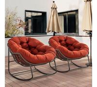 UIHECTA Sedia A Dondolo Esterni, Sedia Papasan Oversize Cuscino Struttura, Comode Sedie A Forma Uovo in Rattan E Vimini Interni Moderna Sedia A Dondolo Veranda, Soggiorno,Arancia,2PCS