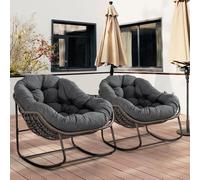 UIHECTA Sedia A Dondolo Esterni, Sedia Papasan Oversize Cuscino Struttura, Comode Sedie A Forma Uovo in Rattan E Vimini Interni Moderna Sedia A Dondolo Veranda, Soggiorno,Grigio,2PCS