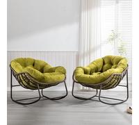 UIHECTA Sedia A Dondolo Esterni, Sedia Papasan Oversize Cuscino Struttura, Comode Sedie A Forma Uovo in Rattan E Vimini Interni Moderna Sedia A Dondolo Veranda, Soggiorno,Olive,2PCS