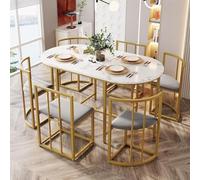 UIHECTA Set da Tavolo da Pranzo in Metallo da 7 Pezzi con Sedie per Risparmiare Spazio Set da Tavolo da Pranzo in Metallo per 6 Persone,B