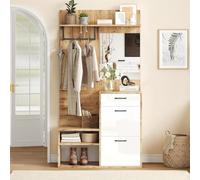 UIHECTA Set Guardaroba Specchio, Panca Portascarpe, Scarpiera, Mobiletto Ingresso, Mensola Pensile, Armadio Compatto, con 1 Cassetto E 2 Armadietti, Abbondante Spazio di Archiviazione