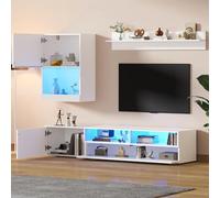 UIHECTA Set Mobili Parete Moderni da 3 Pezzi, Mobile TV da 70" Laccato Lucido, Mobili da Parete A LED con Contenitore per Soggiorno