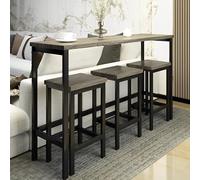 UIHECTA Set Pranzo Moderno 4 Pezzi, Altezza Bancone, Extra Lungo con 3 Sgabelli E Tavolino con Poggiapiedi, Set da Cucina Salvaspazio per Pub Facile da Montare,D