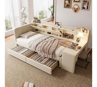 UIHECTA Struttura Letto Angolare Completa con Libreria Contenitore E Scrivania, Divano Letto con Stazione di Ricarica E 2 Cassetti Portaoggetti, Letto A Piattaforma Matrimoniale,B1