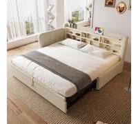 UIHECTA Struttura Letto Angolare Completa con Libreria Contenitore E Scrivania, Divano Letto con Stazione di Ricarica E 2 Cassetti Portaoggetti, Letto A Piattaforma Matrimoniale,B2
