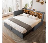UIHECTA Struttura Letto Angolare Completa con Libreria Contenitore E Scrivania, Divano Letto con Stazione di Ricarica E 2 Cassetti Portaoggetti, Letto A Piattaforma Matrimoniale,A2