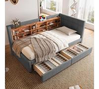 UIHECTA Struttura Letto Angolare Completa con Libreria Contenitore E Scrivania, Divano Letto con Stazione di Ricarica E 2 Cassetti Portaoggetti, Letto A Piattaforma Matrimoniale,A3