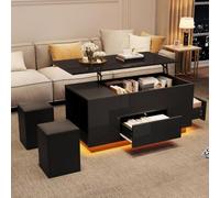 UIHECTA Tavolino caffè A LED Piano Sollevabile, Moderno Contenitore, Tavolino da Divano Bianco Lucido per Tavolini Centro Soggiorno, Scomparto E Cassetti Nascosti,Nero