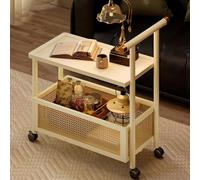 UIHECTA Tavolino da caffè Moderno E Mobile, Carrello in bambù con Braccioli, Carrello Bar con Ruote E Cestino in Rattan, per Soggiorno E Camera da Letto,Cream,Length:70cm