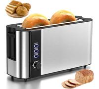 UIHECTA Tostapane 2 Fette a Fessure Lunghe, Tostapane Elettrico Commerciale con 6 Livelli di Tostatura, Funzioni Scongelamento e Annullamento, Fessure da 4.1cm per Pani Spessi e Bagel