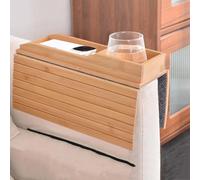 UIHECTA Vassoio per Bracciolo Divano, Vassoio per Bracciolo Divano in bambù, Tavolino Pieghevole per Bracciolo, Portabicchiere Antiscivolo, per Mangiare, Bere e Telefono Cellulare,Style 3,41 * 34cm