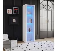 UIHECTA Vetrina A LED con 4 Ripiani in Vetro E 1 Anta, Moderna Vetrina Portaoggetti della Collezione Curio Cabinet, Libreria Terra Lucida Soggiorno, Camera Letto, Ufficio,Bianca