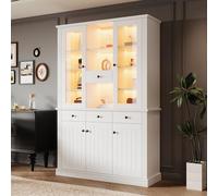 UIHECTA Vetrina con Luci A LED, Mobile Contenitore con Ante in Acrilico E 4 Cassetti Libreria Espositiva 180cm per Oggetti Collezione Ufficio, Soggiorno