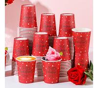 Uiifan 100 bicchieri di carta usa e getta a forma di cuore, 255 ml, per San Valentino, tazze da caffè, tazze da tè, per anniversario, cena, San Valentino, forniture per feste