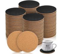 Uiifan 100 sottobicchieri in sughero e pelle per bevande da 10 cm, in pelle PU, assorbenti, con sughero vuoto, per fai da te, rotondi, spessi, per caffè, vino, bicchieri da tè (nero)