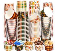 Uiifan 100 tazze per snack del Ringraziamento, 255 ml, usa e getta, in legno d'acero, a quadretti, per dessert, feste autunnali, gelati, zuppe, cibi caldi e freddi, accessori per feste, 5 stili