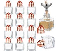 Uiifan 12 mini barattoli per sale e pepe a forma di cubo da 14,2 g, in vetro trasparente, con imbuto, per matrimoni, feste, casa, ristorante, cucina (oro rosa)