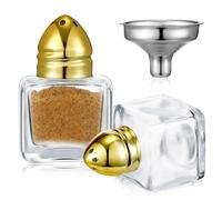 Uiifan 2 mini barattoli per sale e pepe a forma di cubo da 14,2 g, in vetro trasparente, con imbuto, per matrimoni, feste, ristorante, casa, cucina (oro)