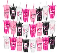 Uiifan 24 tazze ispiratrici per la consapevolezza del cancro al seno regali per la donna in plastica con coperchi e cannucce, 680,4 g, regalo per donne