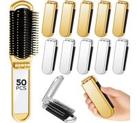 Uiifan 50 pennelli da viaggio compatti, portatili, pieghevoli, con specchio, tascabile, mini spazzola per capelli, per uomo e donna, per lo styling dei capelli, per auto, palestra, armadietto, borsa