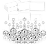 Uiifan Set di 20 supporti per foto a forma di palla da discoteca, segnaposto, segnaposto, per menù, matrimoni, feste di compleanno, colore argento, 5 cm