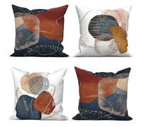 Uiiooazy Federe Cuscini Blu Scuro, Divano Fodera per Cuscino Astratta Boho Terracotta Geometrico Decorativa Velluto Copricuscini per Giardino Soggiorno Camera da Letto Auto Maison, Set di 4, 50x50cm