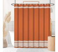 Uiiooazy Tenda da Doccia Antimuffa 180x220cm Terracotta Boho Chic Arancione | Tenda da Doccia Righe Bianco Minimalista Impermeabile Tessuto in Poliestere Lavabile per Vasca da Bagno con 12 Anelli