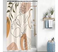 Uiiooazy Tenda Doccia Antimuffa, Tenda da Doccia 120x180cm Boho Style Terracotta Arancia Astratta Foglie Verde Tende da Bagno Tessuto Lavabile Impermeabile Tende per Vasca da Bagno con 8 Anelli