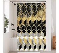 Uiiooazy Tenda Doccia Antimuffa, Tenda da Doccia 120x180cm Nero e Oro Effetto Marmo Grigio Geometrico Tende da Bagno Tessuto Lavabile Impermeabile Poliestere Tende per Vasca da Bagno con 8 Anelli