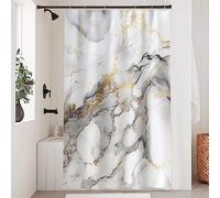 Uiiooazy Tenda Doccia Antimuffa, Tenda da Doccia 120x200cm Grigio Effetto Marmo Nero Oro Moderno Tende da Bagno Tessuto Lavabile Impermeabile Poliestere Tende per Vasca da Bagno con 8 Anelli