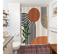 Uiiooazy Tenda Doccia Antimuffa, Tenda da Doccia 150x200cm Terracotta Boho Style Foglie Verde Astratta Arancia Sole Tende per Bagno Tessuto Lavabile Impermeabile Tende Vasca da Bagno con 10 Anelli