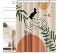 Uiiooazy Tenda Doccia Antimuffa, Tenda da Doccia 180x180cm Boho Style Foglie Verdi Astratta Arancia Sole Tende da Bagno Tessuto Lavabile Impermeabile Poliestere Tende Vasca da Bagno con 12 Anelli