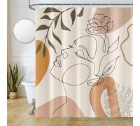 Uiiooazy Tenda Doccia Antimuffa, Tenda da Doccia 180x180cm Boho Style Terracotta Arancia Astratta Foglie Verde Tende da Bagno Tessuto Lavabile Impermeabile Tende per Vasca da Bagno con 12 Anelli