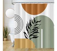 Uiiooazy Tenda Doccia Antimuffa, Tenda da Doccia 180x180cm Boho Style Terracotta Arancia Sole Verde Salvia Linee Tende da Bagno Tessuto Lavabile Impermeabile Tende per Vasca da Bagno con 12 Anelli