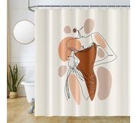 Uiiooazy Tenda Doccia Antimuffa, Tenda da Doccia 180x180cm Boho Style Terracotta Grigio Astratta Nero Linee Tende da Bagno Tessuto Lavabile Impermeabile Poliestere Tende Vasca da Bagno con 12 Anelli