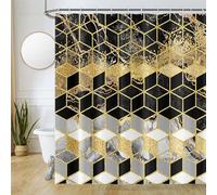 Uiiooazy Tenda Doccia Antimuffa, Tenda da Doccia 180x180cm Nero e Oro Effetto Marmo Grigio Geometrico Tende da Bagno Tessuto Lavabile Impermeabile Poliestere Tende per Vasca da Bagno con 12 Anelli