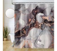 Uiiooazy Tenda Doccia Antimuffa, Tenda da Doccia 180x180cm Nero Oro Effetto Marmo Grigio Marrone Moderno Tende da Bagno Tessuto Lavabile Impermeabile Poliestere Tende per Vasca da Bagno con 12 Anelli