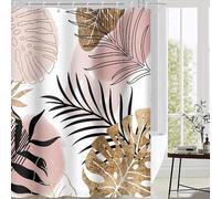Uiiooazy Tenda Doccia Antimuffa, Tenda da Doccia 180x180cm Rosa Boho Style Tropicale Foglie di Palma Giungla Tende da Bagno Tessuto Lavabile Impermeabile Poliestere Tende Vasca da Bagno con 12 Anelli