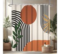 Uiiooazy Tenda Doccia Antimuffa, Tenda da Doccia 180x180cm Terracotta Boho Style Foglie Verde Astratta Arancia Sole Tende per Bagno Tessuto Lavabile Impermeabile Tende Vasca da Bagno con 12 Anelli