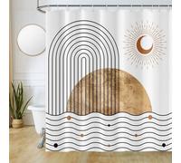 Uiiooazy Tenda Doccia Antimuffa, Tenda da Doccia 180x200cm Boho Style Astratta Nero Linee Geometrico Tende da Bagno Tessuto Lavabile Impermeabile Poliestere Tende per Vasca da Bagno con 12 Anelli