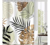 Uiiooazy Tenda Doccia Antimuffa, Tenda da Doccia 180x200cm Boho Style Tropicale Foglie di Palma Giallo Giungla Tende da Bagno Tessuto Lavabile Impermeabile Tende per Vasca da Bagno con 12 Anelli