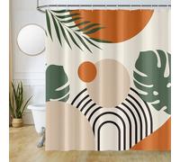 Uiiooazy Tenda Doccia Antimuffa, Tenda da Doccia 180x240cm Boho Style Astratta Foglie di Palma Verdi Arancia Sole Tende da Bagno Tessuto Lavabile Impermeabile Tende per Vasca da Bagno con 12 Anelli